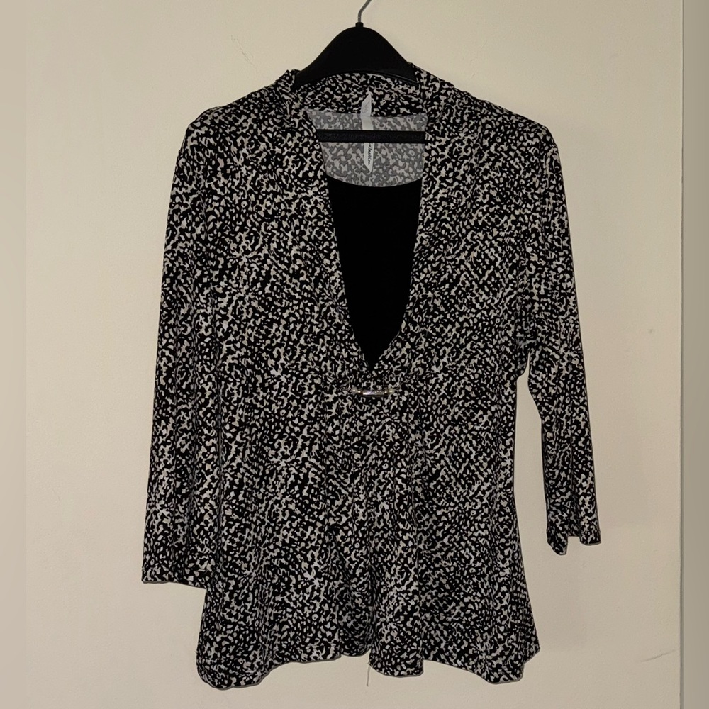 NY Collection Black/Cream/White Blouse - Large